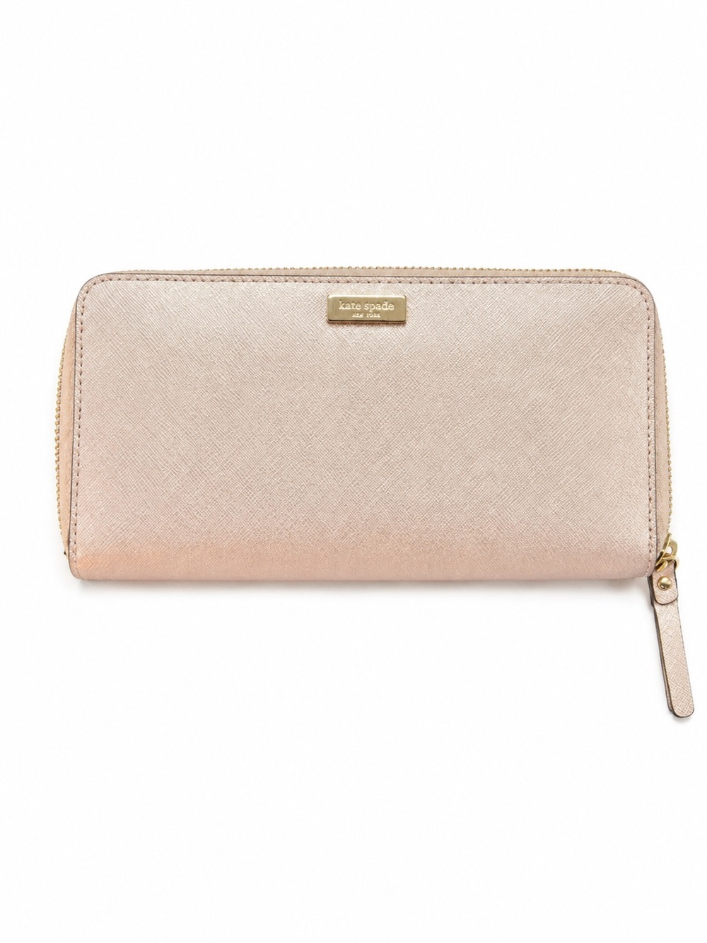 kate spade metallic rose gold zip-around wallet